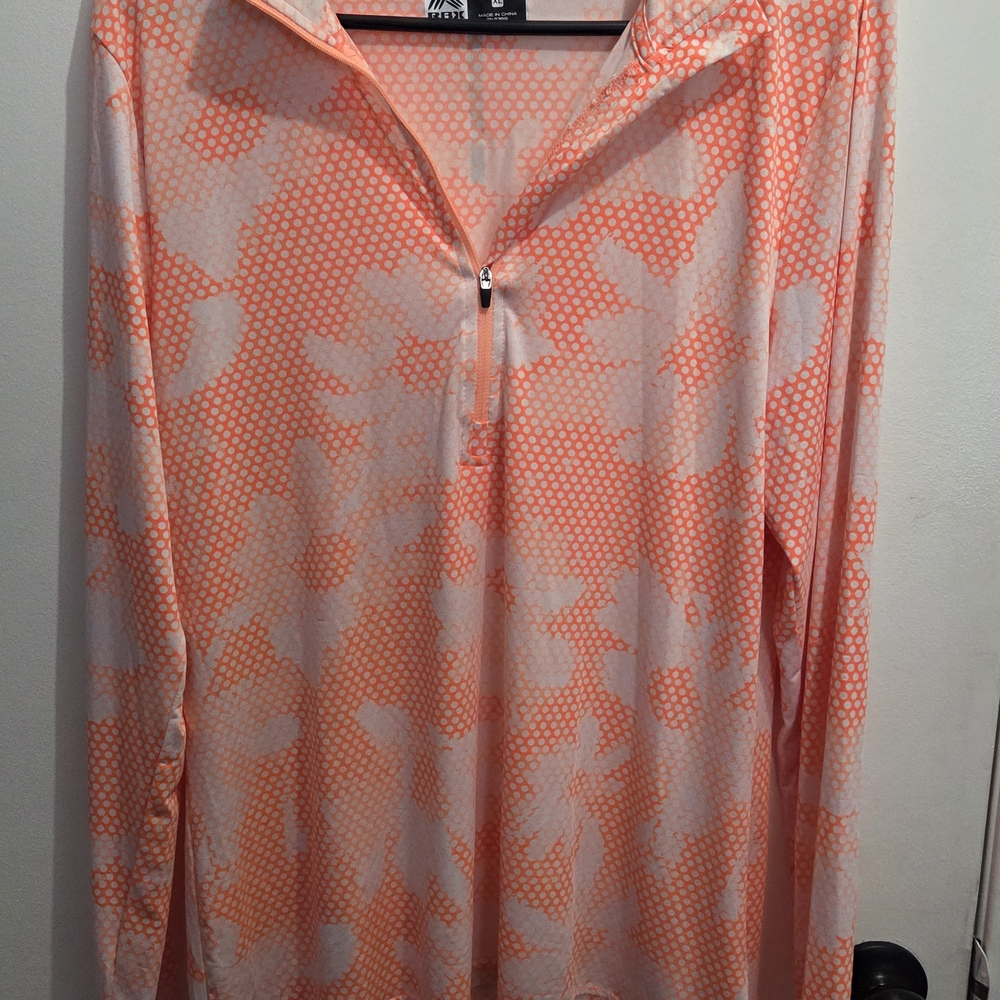 Orange and White Floral Quarter-Zip Top